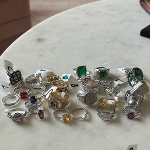 Costume gemstone Ring lot of 30 various sizes 6-10